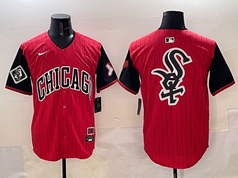 Men Chicago White Sox Blank Red Stripe Joint Name 2025 Nike MLB Jersey style 14